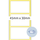 Drei leere Etiketten mit den Abmessungen 45 mm x 30 mm auf gelbem Hintergrund.