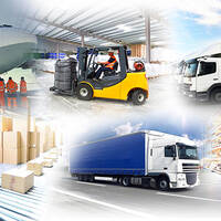 Collage: unterschiedliche Transportmittel im Logistikbereich