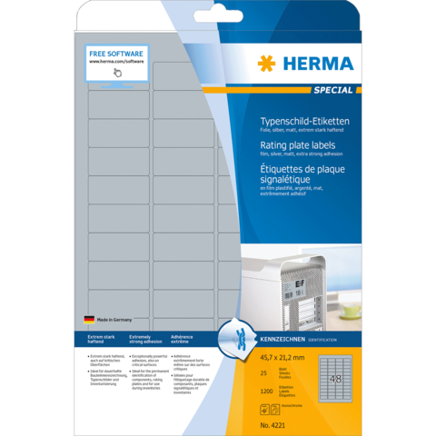 Typenschild-Etiketten von Herma, 25 Stück, 45,7 x 21,2 mm, starke Haftung, geeignet für Beschriftungen.