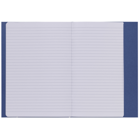 Ein offenes Notizbuch mit linierten Seiten, das auf einem blauen Hintergrund liegt. Die Seiten sind leer und bereit zum Schreiben.