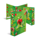 Bunte Ordner mit cartoonhaften Insekten und Äpfeln auf grünem Hintergrund, ideal für Kinder.
