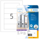 Rückenschilder für Ordner mit der Nummer 5, inklusive Etiketten zum Einfügen. Verpackung zeigt verschiedene Beschriftungsoptionen.