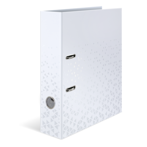 Weißer Ordner mit geometrischem Muster und zwei USB-C-Anschlüssen auf der Vorderseite.