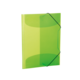 Transparente grüne Mappe mit schwarzem Gummiband zur Sicherung von Dokumenten.