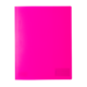 Ein leuchtend pinkfarbener Ordner mit einer glatten Oberfläche und einer kleinen, unbeschrifteten Fläche in der unteren rechten Ecke.