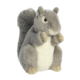 Plüschsquirrel mit grauem Fell und hellem Bauch, steht aufrecht mit leicht angehobenen Vorderpfoten.