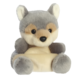 Plüschwolf mit grauem und beigem Fell, großen runden Augen und einem freundlichen Gesichtsausdruck.