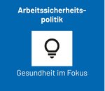 Arbeitssicherheitspolitik mit dem Fokus auf Gesundheit, dargestellt durch ein Symbol einer Glühbirne mit Zahnrädern.