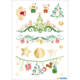 Weihnachtliche Dekorationselemente, darunter Geschenke, Weihnachtsbaum, Sterne, Glocken und Lichtergirlanden in verschiedenen Farben.