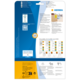 Verpackung von HERMA mit Informationen zu Etiketten, Software und Anwendungshinweisen. Enthält Farbcodes und Symbole zur Nutzung.