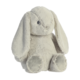 Kuschelhase mit langen Ohren und weichem, grauem Fell, sitzt aufrecht mit einem runden Körper und einem freundlichen Gesichtsausdruck.