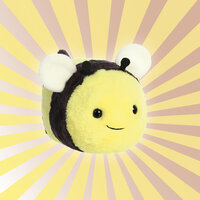Gelber Strahlenhintergrund mit einer Kuscheltier-Biene von Aurora