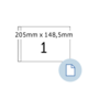 Maßangaben für ein Dokument: 205 mm x 148,5 mm, mit der Zahl 1 und einem Symbol für ein Dokument.