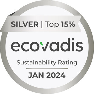 Silbermedaille für Nachhaltigkeit von EcoVadis, Top 15%, Januar 2024.