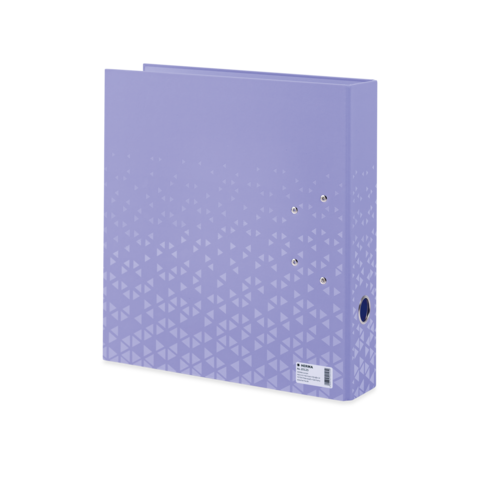 Lila Ordner mit einem geometrischen Muster, der auf der linken Seite eine Öffnung und mehrere Löcher für eine Bindung hat.