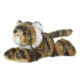 Plüsch-Tiger mit gestreiftem Fell, liegend mit ausgestreckten Vorderpfoten und einem weißen Gesicht.