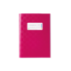 Rosa Notizbuch mit einem weißen Etikett auf der Vorderseite, das Platz für Beschriftungen bietet.