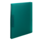 Ein grünes, mattes Notizbuch steht auf einem weißen Untergrund, mit einem schlichten, modernen Design und ohne sichtbare Beschriftung.