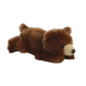 Brauner Plüschbär, der auf dem Bauch liegt, mit einem runden Kopf und großen Augen.