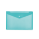 Transparente, türkisfarbene Dokumentenmappe mit Druckknopfverschluss. Ideal zur Aufbewahrung von Unterlagen und Notizen.