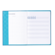 Ein offenes Notizbuch mit einem Inhaltsverzeichnis auf der linken Seite und Notenlinien auf der rechten Seite.