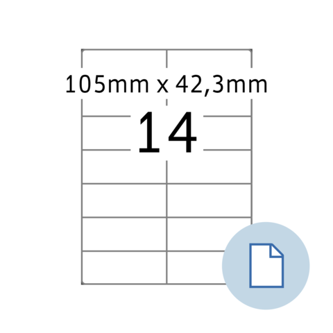 Ein Etikett mit den Abmessungen 105 mm x 42,3 mm und der Nummer 14, dargestellt in einem einfachen Layout.