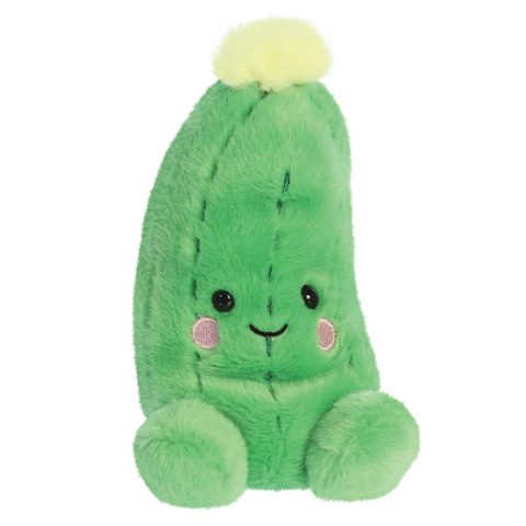 Kuscheliges, grünes Kaktus-Plüschtier mit einem lächelnden Gesicht und einem gelben Pompon oben.
