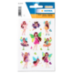 Glitzernde Feen-Sticker in verschiedenen Posen und Farben auf einem weißen Hintergrund, verpackt in einer transparenten Hülle.