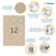 Moderne Kraftpapier-Look-Etiketten mit 12 runden Aufklebern, umweltfreundlich und aus recyceltem Karton hergestellt.