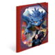Ein roter Ordner mit einer fantastischen Illustration: Ein blauer Drache fliegt über zwei Kinder, die neugierig und mutig wirken.