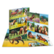 Eine Sammlung von Fotos, die verschiedene Pferde in unterschiedlichen Posen und Umgebungen zeigen, darunter Wiesen und Blumenfelder.