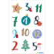 Weihnachtliche Zahlen von 1 bis 12, dekoriert mit verschiedenen Symbolen wie Stern, Weihnachtsbaum, Kerze und Schneemann.