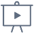 Ein Präsentationsbildschirm mit einem Play-Symbol in der Mitte, das auf eine bevorstehende Video- oder Multimedia-Präsentation hinweist.
