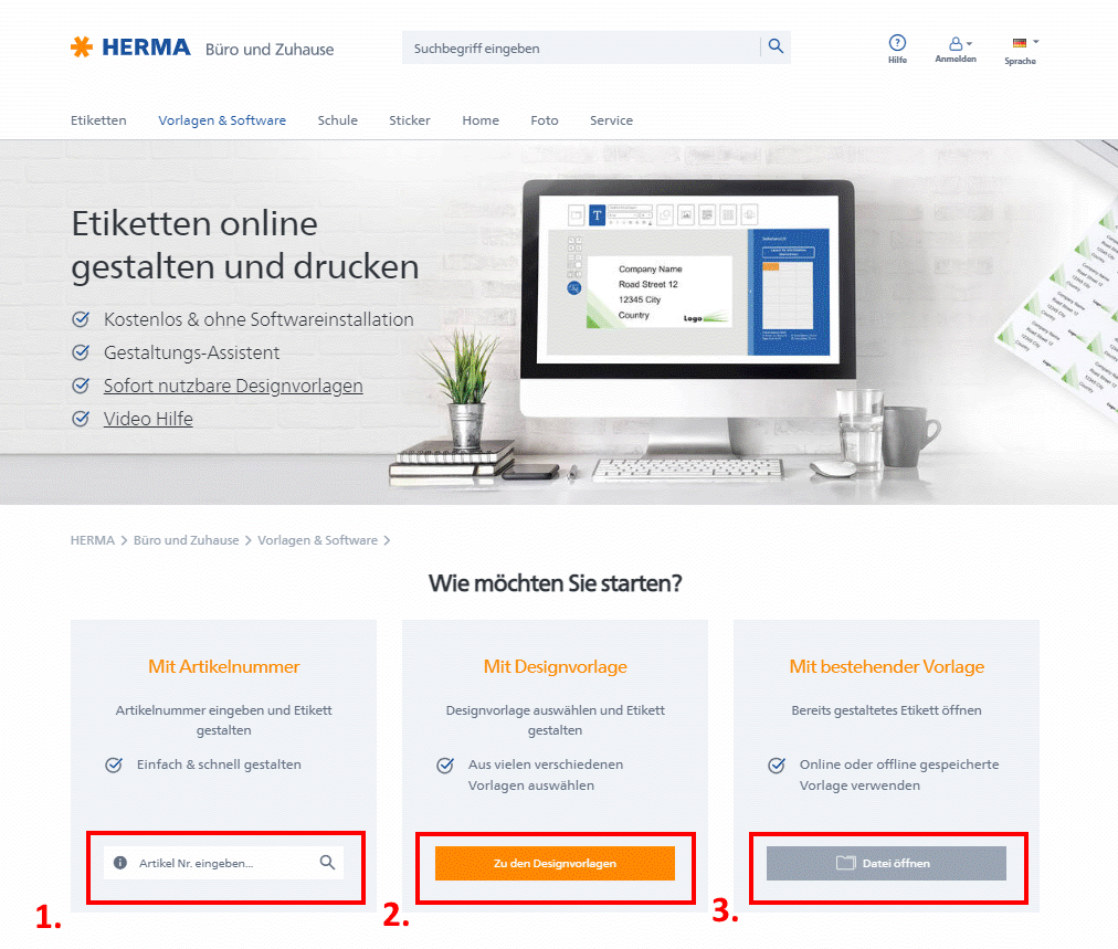 Startseite Etiketten Assistent Online